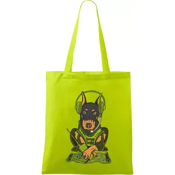 Bojový dobrman (Pecka design) - Taška bavlněná - 42 x 38 cm ( Limetková )