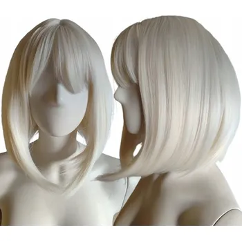 Paruka Paruka platinová světlá blond BOB S ROVNOU OFINOU po ramena, tepelně odolná