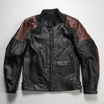 Moto bunda Leather Fashion Kožená bunda z pravé hovězí kůže v retro designu Velikost: L