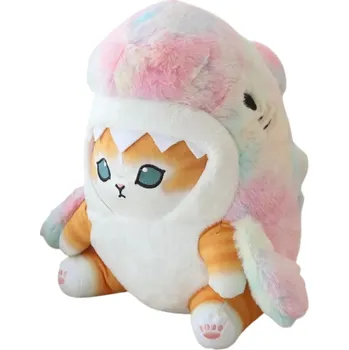 plyšák Plyšová hračka kočkožralok 20 cm Oranžová kočka s barevným žralokem Měkký plyš s PP bavlnou Roztomilý originální mazlivý dárek