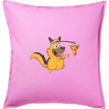 Polštář Pes s pizzou - Polštář 50x50 - 50x50 - Pouze potah ( Růžová )