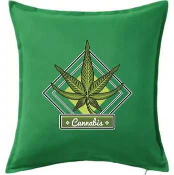 Polštář Cannabis list kosočtverec - Polštář 50x50 - 50x50 - Včetně výplně ( Středně zelená )