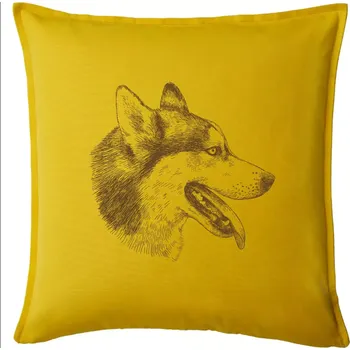 Polštář Husky - hlava z boku - Polštář 50x50 - 50x50 - Včetně výplně ( Žlutá )