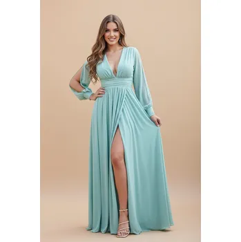 Dámské šaty EVA & LOLA Společenské šaty pro družičky PERINE zelenkavé Barva: Zelená, Velikost: M