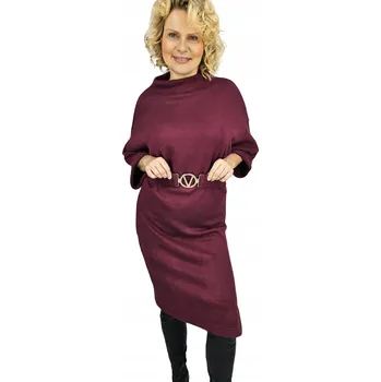 Dámské šaty Elegantní midi šaty s páskem a netopýřími rukávy ALENA L