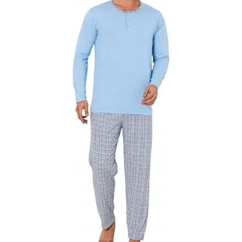 Pánské pyžamo Pánské pyžamo s dlouhým rukávem a dlouhými kalhotami, bavlněné, velikost M, světle modré