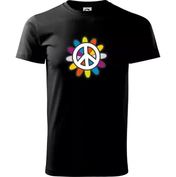 Pánské tričko Peace symbol s kreslenou květinou - Triko extra velké (5-8XL) - 8XL ( Černá )
