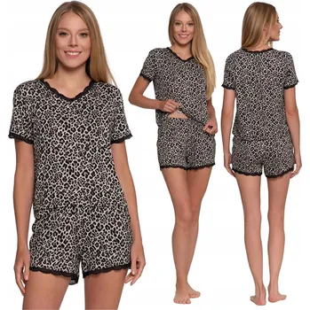 Dámské pyžamo Dámské pyžamo z viskózy, souprava s panterem, krátký rukáv, pohodlné MORAJ 3XL
