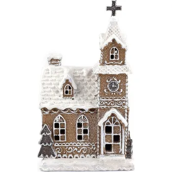 Vánoce Vánoční hrající kolotoč, svítící kostel - imitace perníku, střední, 2 hnědá přírodní