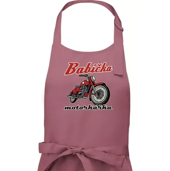 Kuchyňská zástěra Babička motorkářka - Dámská zástěra na vaření - Univerzální velikost ( Starorůžová )