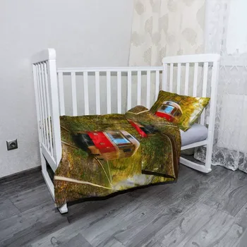 Povlečení Sablio Mikroplyšové dětské povlečení do postýlky Červená tramvaj v lese - 120x90 / 40x60