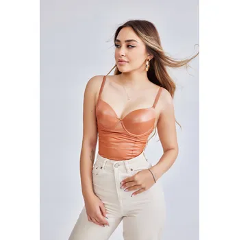 Podprsenka Cihlový top korzet Meriluu z imitace kůže, vypasovaný, s lycrou a ramínky