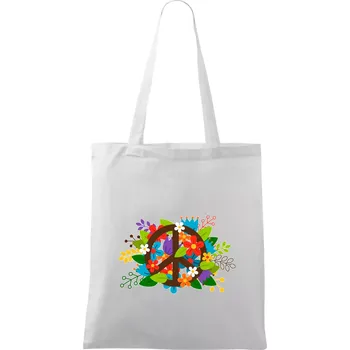 Peace symbol prorostlý květinami - Taška bavlněná - 42 x 38 cm ( Bílá )