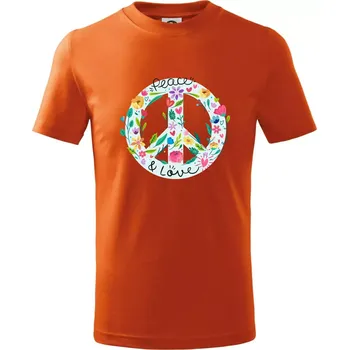 Chlapecké tričko Peace and love symbol - Tričko dětské bavlněné - 146 cm/10 let ( Oranžová )