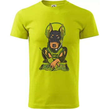 Bojový dobrman (Pecka design) - Klasické pánské triko vyšší gramáže - 3XL ( Limetková )