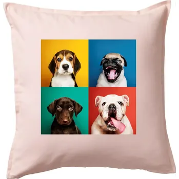 Polštář Psi štěňata koláž - Polštář 50x50 - 50x50 - Pouze potah ( Světle růžová )