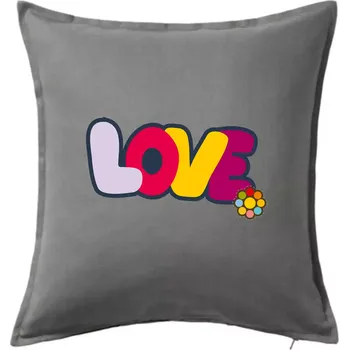 Polštář Love nápis s květinou - Polštář 50x50 - 50x50 - Pouze potah ( Tmavě šedý melír )