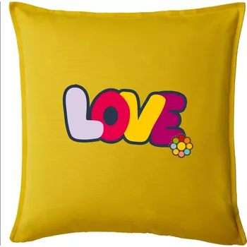 Polštář Love nápis s květinou - Polštář 50x50 - 50x50 - Pouze potah ( Žlutá )