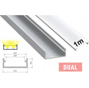 LED osvětlení LED profil pro 2 LED pásky DUAL stříbrný 1M sada