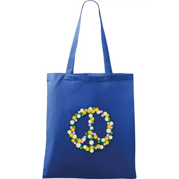 Nákupní taška Peace symbol kopretiny - Taška bavlněná - 42 x 38 cm ( Královská modrá )