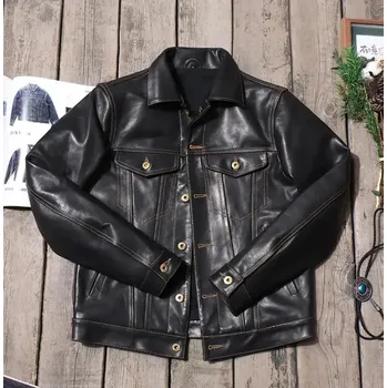 Moto bunda Leather Fashion Džínová kožená bunda z voskované hovězí kůže Barva: Černá, Velikost: L
