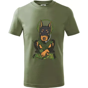 Dětská móda Bojový dobrman (Pecka design) - Tričko dětské bavlněné - 122 cm/6 let ( Khaki )
