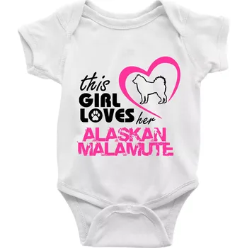 Kojenecký body This Girl Loves her Alaskan Malamute - Body kojenecké s krátkým rukávem - Krátký r. 6-12 mes ( Bílá )