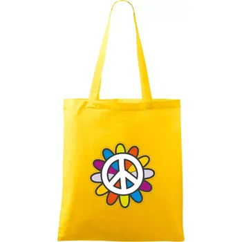 Peace symbol s kreslenou květinou - Taška bavlněná - 42 x 38 cm ( Žlutá )