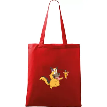 Nákupní taška Pes s pizzou - Taška bavlněná - 42 x 38 cm ( Červená )