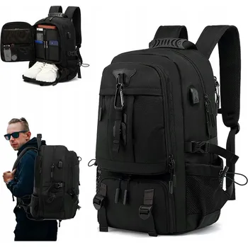 Městský batoh PÁNSKÝ CESTOVNÍ BATOH NA NOTEBOOK VODĚODOLNÝ DO LETADLA 40L XL ČERNÝ