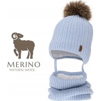 Čepice Agbo Čepice Nákrčník Zimní set pro děti 44-46 cm VLNA MERINO světle modrá