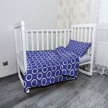 Povlečení Sablio Mikroplyšové dětské povlečení do postýlky Bílé kruhy na modré - 100x135 / 40x60