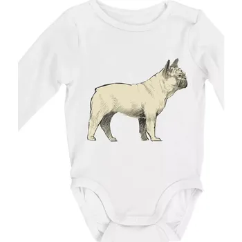 Vintage French bulldog - Body kojenecké s dlouhým rukávem - Dlouhý r. 3-6 měs ( Bílá )