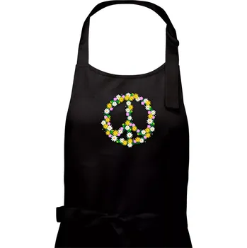 Kuchyňská zástěra Peace symbol kopretiny - Dámská zástěra na vaření - Univerzální velikost ( Černá )