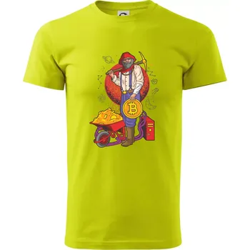 Horník těží bitcoiny - Klasické pánské triko vyšší gramáže - S ( Limetková )
