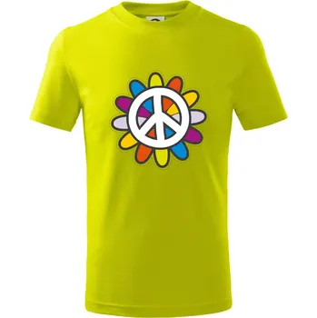 Peace symbol s kreslenou květinou - Tričko dětské bavlněné - 98 cm / 2 roky ( Limetková )
