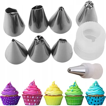 SADA VELKÝCH CUKRÁŘSKÉ ŠPIČKY 8 x PRO ZDOBENÍ DORTŮ A KOLÁČŮ + ADAPTÉR