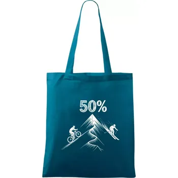 Nákupní taška Narozeniny cyklista a lyžař 50 - Taška bavlněná - 42 x 38 cm ( Petrolejová )