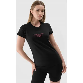 Dámské tričko DÁMSKÉ TRIČKO 4F TRIČKO SLIM ČERNÉ M S POTISKEM POHODLNÉ