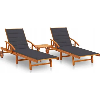 Zahradní lehátko VidaXL Lehátka s poduškami a stolkem, 2 ks, masivní akáciové dřevo