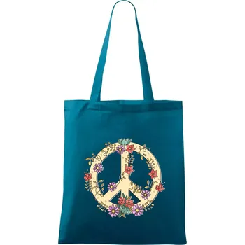 Peace symbol pískový - Taška bavlněná - 42 x 38 cm ( Petrolejová )