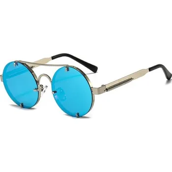 Sluneční brýle Retro kulaté kovové sluneční brýle Spring Modro-zelené zrcadlovky Lifestyle 190627015840MZ