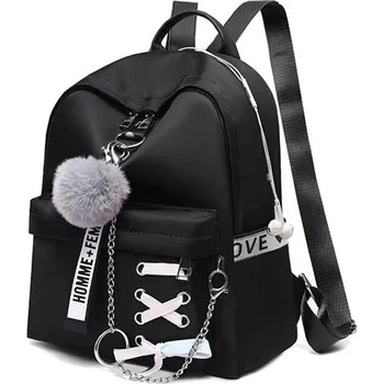 Městský batoh Dívčí střední batoh s řetízkem vázáním nápisy Černý, Model Bez přívěšku Lifestyle 1174s1