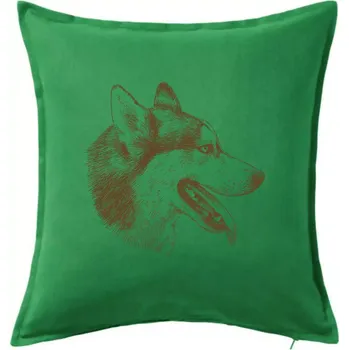 Polštář Husky - hlava z boku - Polštář 50x50 - 50x50 - Pouze potah ( Středně zelená )