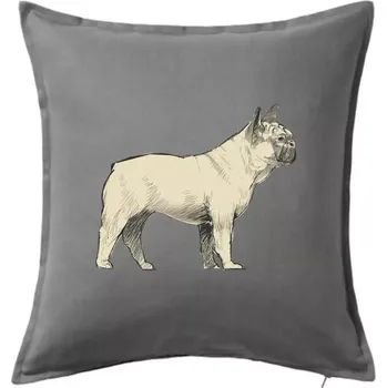 Polštář Vintage French bulldog - Polštář 50x50 - 50x50 - Včetně výplně ( Tmavě šedý melír )