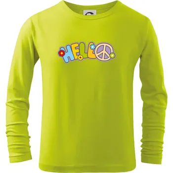 Chlapecké oblečení Hello hippie symbol - Triko dětské Long Sleeve - 134 cm/8 let ( Limetková )