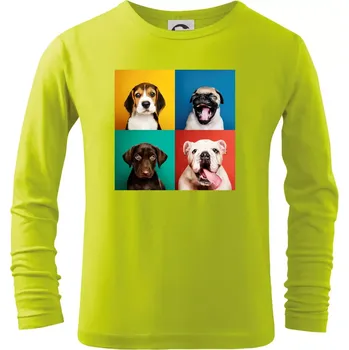 Psi štěňata koláž - Triko dětské Long Sleeve - 122 cm/6 let ( Limetková )