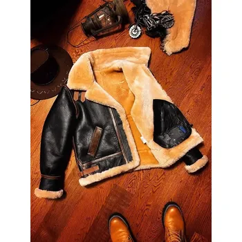 Moto bunda Leather Fashion Letecká bunda B3 z ovčí kůže s pravou kožešinou Velikost: XS, Barva (Varianta): Černá