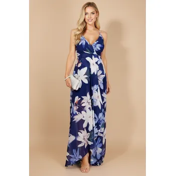 Dámské šaty EVA & LOLA Květované Šaty DAISY tmavě modré Barva: Tmavě modrá, Velikost: S