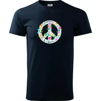 Pánské tričko Peace and love symbol - Triko extra velké (5-8XL) - 6XL ( Námořní modrá (velmi tmavá - téměř černá) )